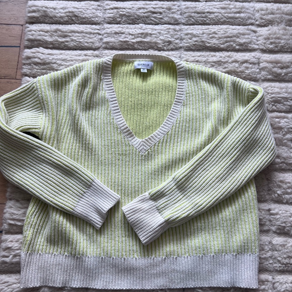Evereve Women's Light Green and Cream Sweater